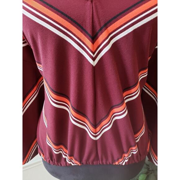 Express Blouse Top Women's Large Red Striped Elastic Waist Long Sleeve V Neck - Picture 10 of 13